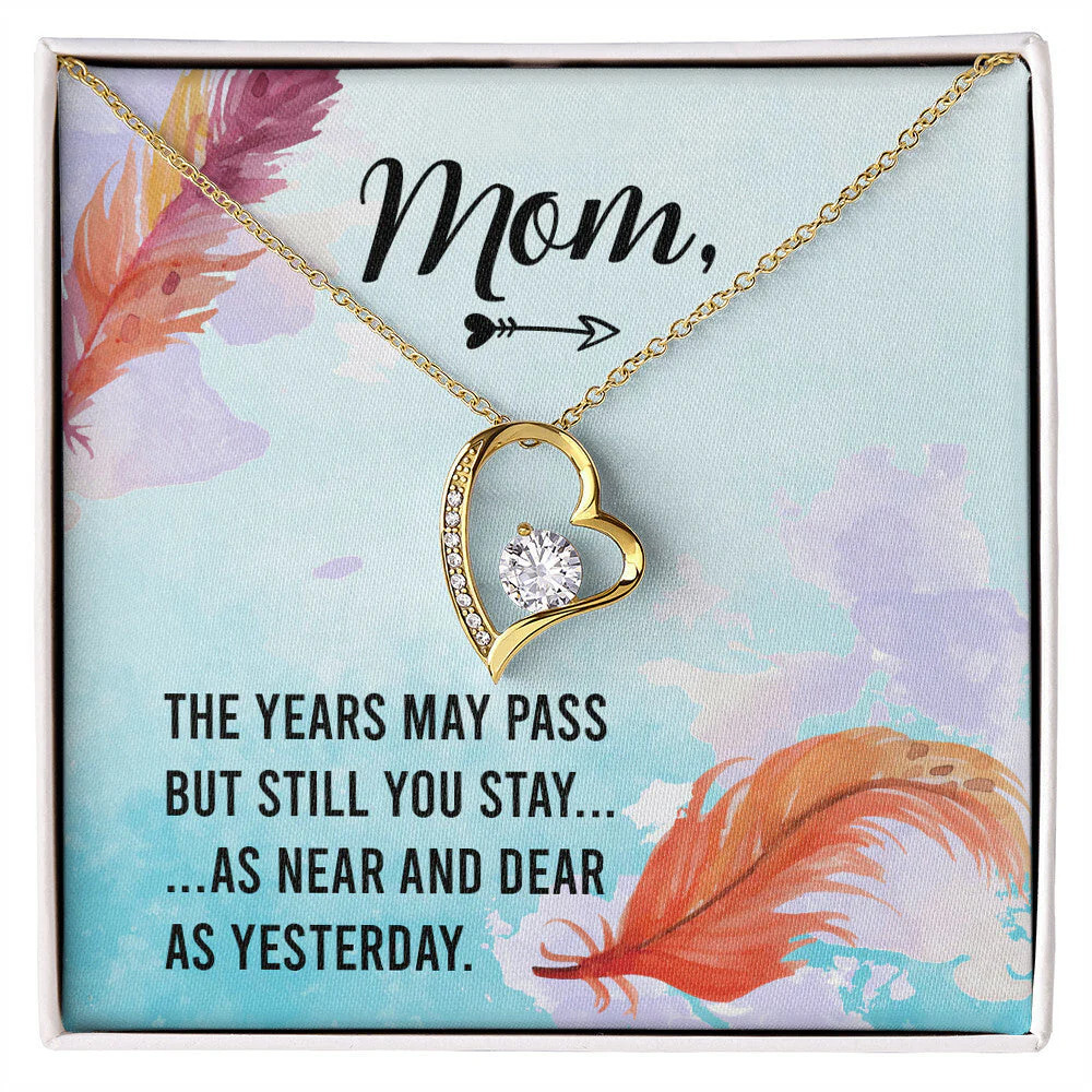 Mom Years May Pass Forever Love Cz Heart Necklace White Gold Luxury Box